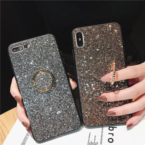 TPU Soft Rhinestone Diamond Ring Holder Glitter Case For Huawei Honor Mate V30 40 30 Pro 10S Play 3 X10 30S NOVA 7SE 7 PRO Cover
