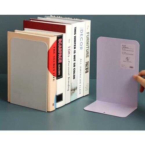 2pcs Morandi Color Bookends Metal Book Holder Desktop Bookshelf Student Bookcase Office Accessories Cute Stationery