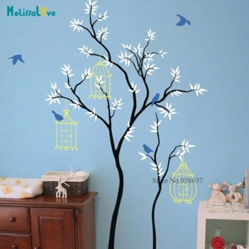 Nursery Tree DIY Large Tree Sticker Leave Bird Birdhouses Wall Decal Baby Room Sticker Art Mural Kid Room Wallpaper BA082
