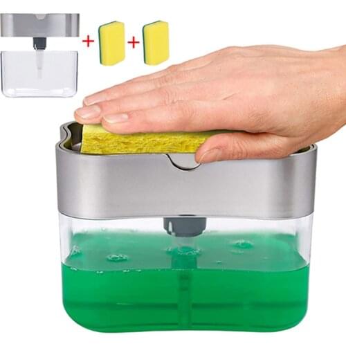 2020 2-in-1 Soap Dispenser Soap Pump Sponge Caddy New Creative Kitchen Manual Press Liquid Soap Dispenser With Washing Sponge