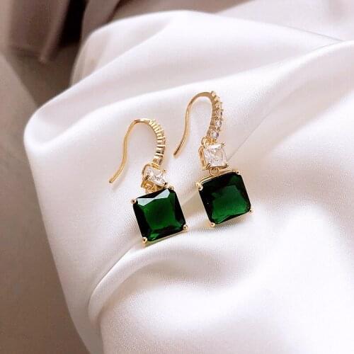 Classic Geometric Women Dangle Earrings Green Square Crystal Earrings Retro Personality Drop Earrings Jewelry Earrings