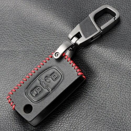 2 Buttons Remote Leather Key Case Cover For Peugeot 207 407 407SW 307 For Citroen C4 C5 C6 Car Flip Key Fob shell blank folding
