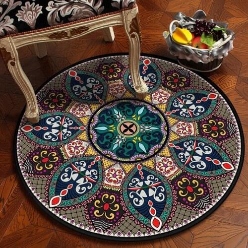 Mandala Round Printed Ethnic Living Room Carpet Balcony Coffee Shop Bar Bedroom Decor Floor Mat Rug Tapis Salon Rugs Home Mats