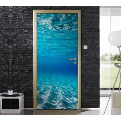 Hot Door Mural Blue Underwater Door Sticker DIY Self-adhesive Waterproof Wallpaper Poste for Home Decoration Gift