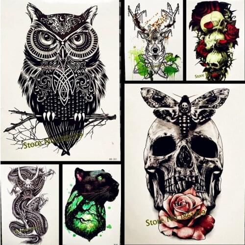 HOT! New Owl Designs Body Painting Makeup Tattoo Large Arm Tatoo Men 21x15CM Fashion Flash Fake Henna Tattoo Women Body Art