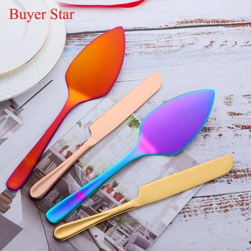2PCS/Set Cake Shovel Cutter Stainless Steel Cheese Pizza Pie Pastry Spatulas with Server Gold Bread Knife Baking Cooking Tools