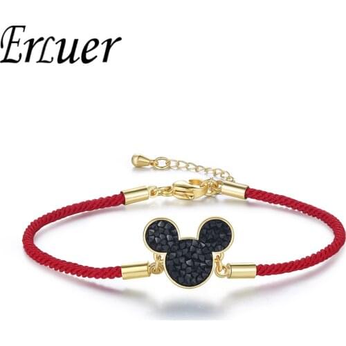 ERLUER Trendy Adjustable Red Cubic Zirconia Mickey Woman Bracelets Charms Bracelet For Girl Accessories For Wedding Jewelry Gift