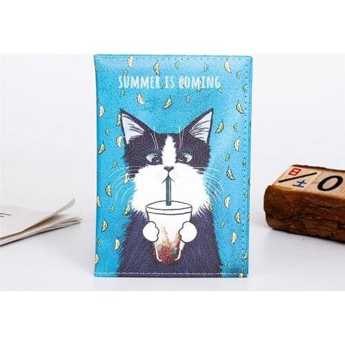 Cartoon Animal Cat Passport Cover Travel Women Men Pass Port Credit Card Holder Case PU Leather Business Card Pass Card Wallet