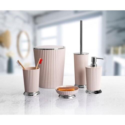 Primanova Nely 5 Pieces Plastic Bathroom Accessories Set Toothbrush Holder Toothbrush Dispenser Soap Box Waste Bin Toilet Brush