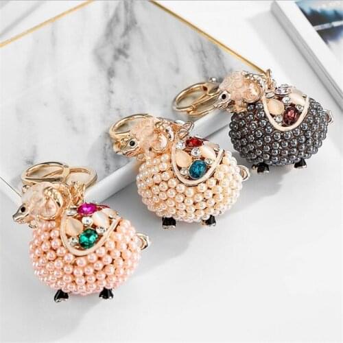 New Imitation Pearl Sheep Keychain Luxurious Fashion Crystal Keychain Key Ring Bag Car Trinket Women Party Gift