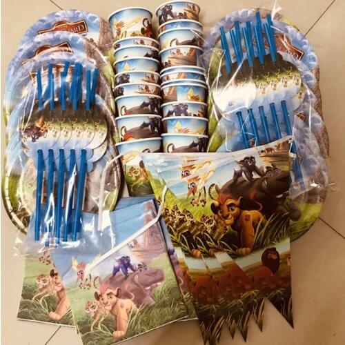 90pcs 20 person Lion King Disposable Tableware Kids Birthday Party Decor Set Banner Straw Napkin Cup Plate Party Supplies