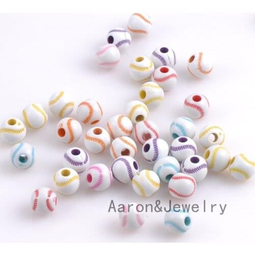 Wholesale 12mm 100pcs baseball Acrylic Round Spacer Ball Beads For Jewelry DIY YKL0353