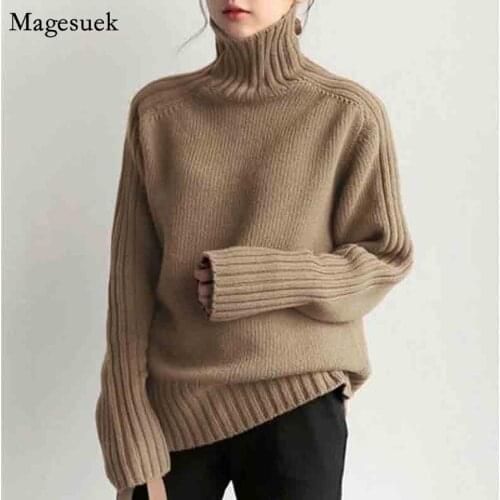 Autumn Winter Pullover Turtleneck Sweater for Women Korean Loose Kniited Sweater Thick Soft Warm Solid Lady Sweaters Tops 16646