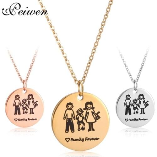 Family Pendant Necklace Stainless Steel For Mom Dad Son Daughter Love Cartoon Rose Gold Silver Color Link Chain Choker Jewelry