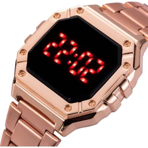 Stainless Steel Luxury Watch For Women Led Electronic Clock Womens Digital Watches Rose Gold Ladies Wristwatch Reloj Mujer 2021