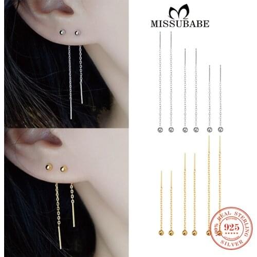 925 Silver Drop-earrings Piercing Long Tessel Bar Ear Line Small Ball Earrings Dangle Simple Fine Jewelry Gift For Women Girls