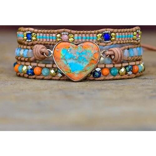 Mixed Color Love Shape Emperor Stone Bracelets Nautural Stone 3 Layer BOHO Wrap Bracelet for Women Dropshipping