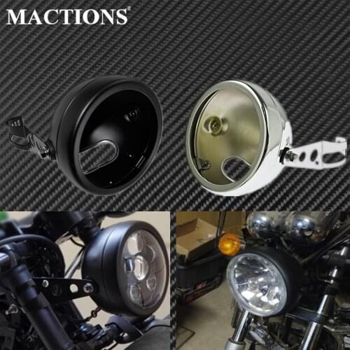 Universal Motorcycle 5.75" Headlight Light Bulb Bucket Housing Adjustable Mount Bracket Black /Chrome For Harley Sportster Dyna