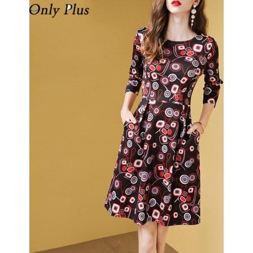 Only Plus Spring Causal Floral Printed A-Line Dresses Women Vintage Bohemian O-Neck Dress Party High Waist Vestidos 2021 New