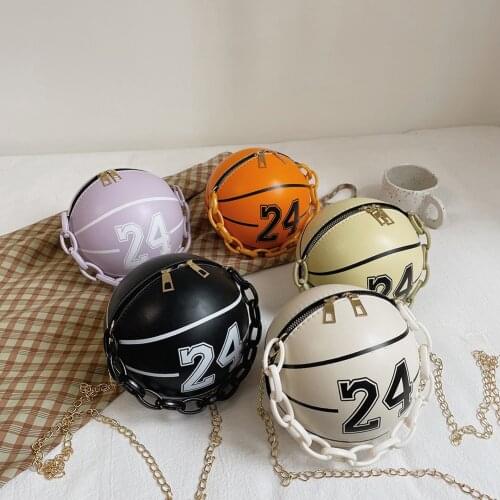 Vintage Women Letters 24 Printing PU Leather Ball Shape Crossbody Shoulder Bag Casual Chain Spherical Zipper Messenger Handbag