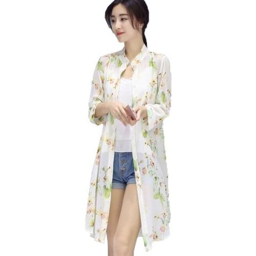 Women Sun Protection Clothing Mid-length Jacket 2021 Summer Chiffon Cardigan Lightweight Outer Shawl Shirt Female All-match Tops