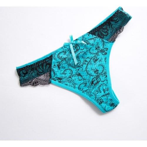 Womens lace print thong briefs sexy solid color low-waisted T-back