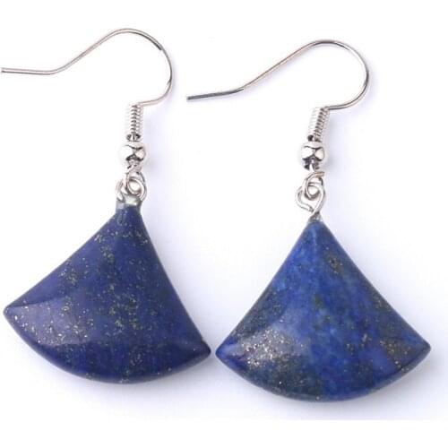 Lapis Lazuli Silver Plated Sector Shape Drop Earrings for Women Blue Sand Stone Jewelry