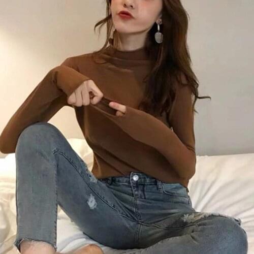 2020 Sweaters Women Casual Solid Color Mock Neck Long Sleeve Sweater Bottoming Top Knitwear Womens Clothing свитер женский