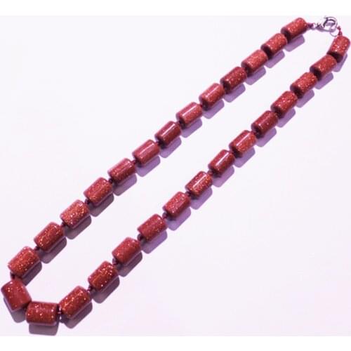 1 Strand/28Pcs 13x10mm Wholesale DIY Fashion Jewelry Brown Gold Sand Stone Cylindrical Shape Pendant Necklace Length 210mm S1124