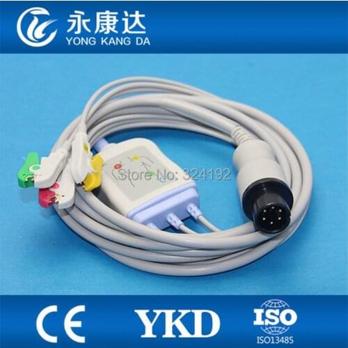 2pcs/lot Free shipping for Generic AAMI 6pin one piece 3 Lead ECG cable with leadwires clip,1k resistance