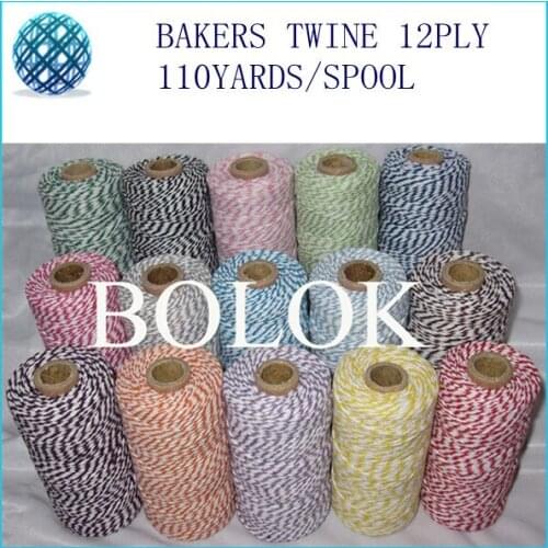 25pcs/lot Cotton Baker twine (110yards/spool) 3 strands twisted rope for gift packing 32 kinds color choose