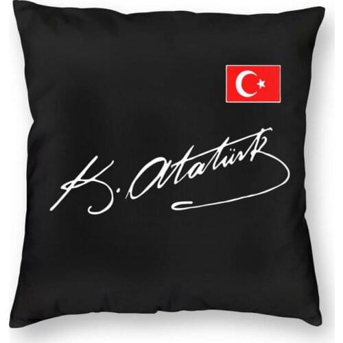 Ataturk With Turkey Flag Square Pillow Case Decorative Pillow Turkish Ataturk Signature Custom Pillowcover Home Decor