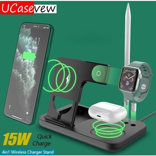 15W Qi Wireless Charger Stand for Samsung iPhone 11 Apple Watch 5 4 3 Airpods Pro 2 Pencil Phone Wireless Fast Charging Holder