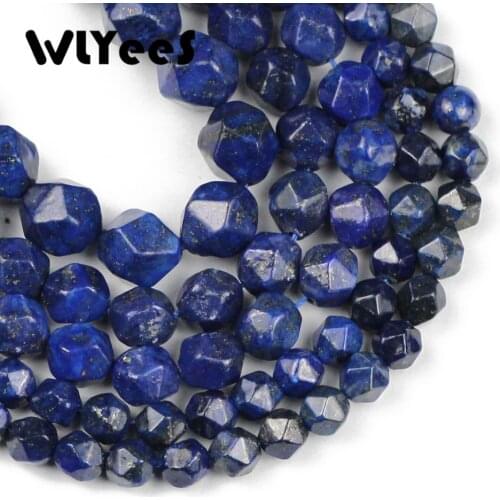 WLYeeS 6/8/10mm Natural Stone Lapis lazuli beads Big Faceted Round Stone Beads for Jewelry Making Diy Beaded Bracelet 15" Strand