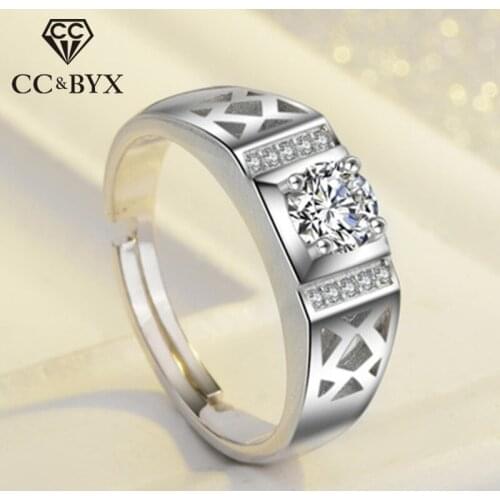 CC S925 Silver Rings For Men Hollow Adjustable Gentleman Love Promise Ring Engagement Bridegroom Wedding Jewelry Anel CC694