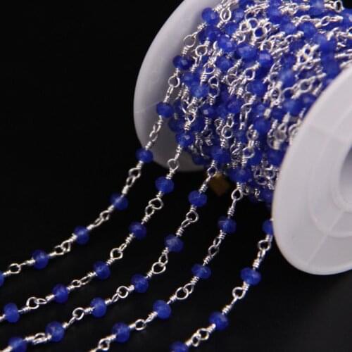 2x4mm Aquamarines Blue Malaysia Jades Rosary Style Chain,Faceted Abacus beads Golden Chain,Bracelet Necklace Jewelry
