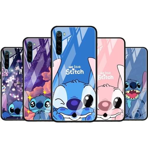 Stitch cute disney cartoon for Xiaomi Redmi K40 K30 K20 Pro Plus 9C 9A 9 8A 7 Luxury Shell Tempered Glass Phone Case Cover