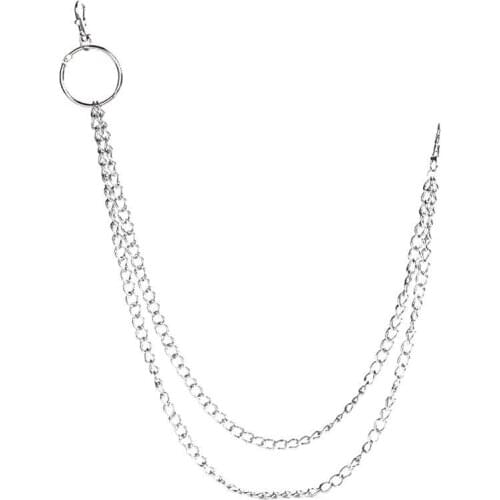 Coxeer Fashion Unisex Waist Chain Jeans Chain Punk Style Double-Layer Trousers Chain Belt Chain With Clasp Clothing Accessories