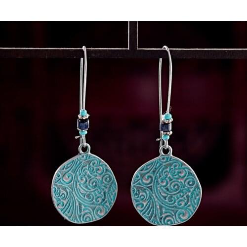 Ethnic Womens Carved Round Dangle Earrings Indian Jewelry Gypsy Vintage Tribe Jhumka Earrings Boucle D’oreille