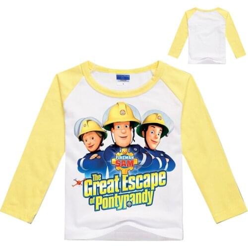 2018 New Spring Boys Long Sleeve T Shirts Girls Fireman Sam Printed Cotton Costume Infantis Menino Roupas Kids Cartoon Tops Tees