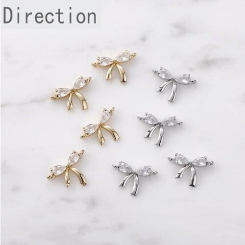 Exquisite small bow double hanging 14k bag gold zircon bracelet necklace pendant diy ear accessories