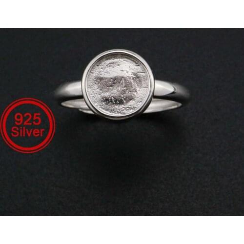 6-12MM Round Bezel Ring Settings Solid Back Breast Milk Resin 925 Sterling Silver DIY Adjustable Ring 1212074