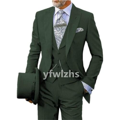 Handsome One Button Groomsmen Peak Lapel Groom Tuxedos Wedding Dress Men Suits Blazer Prom Dinner (Jacket+Pants+Tie+Vest) A865