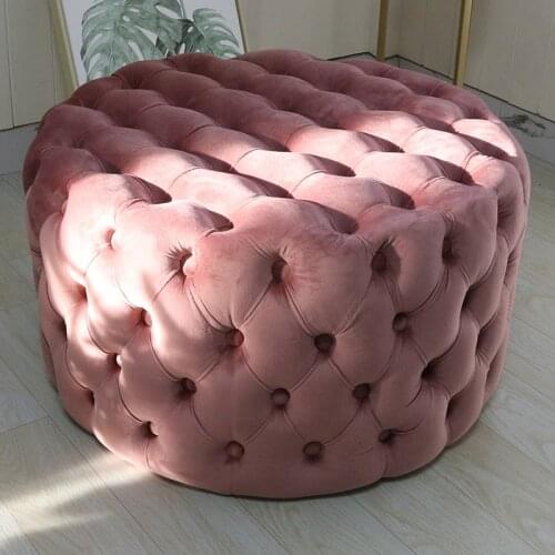 Nordic Upholstered Round Stool Velvet In Shoes Stool Kids Tiny House Living Room Porch Bench Cushion Pouf Tatami Futon Stool