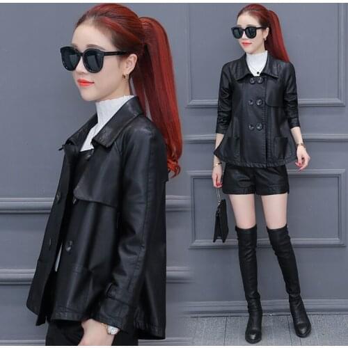 PU Leather Jacket Women Autumn Ladies Clothes Short Coat Sprinng Long Sleeve Black Tops Chaqueta Mujer LWL857