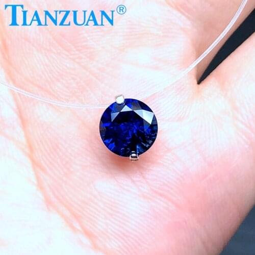 Fish line invisible simulation Artificial blue sapphire jewelry pendant necklace with 925 silver round shape 8mm 390mm