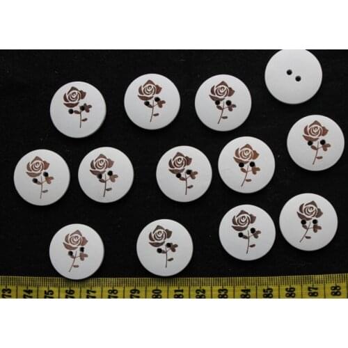 Set of 120pcs DIY 25mm Wood shell White Color Rose Design Wooden Buttons Accessories