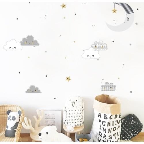Cartoon clouds moon Wall Sticker cute Pattern kids baby room Home decoration Bedroom background wallpaper combination stickers