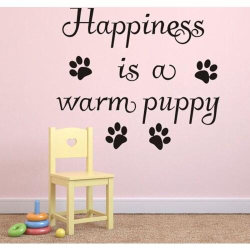 Happiness Is A Warm Puppy Wall Sticker Home Decor Living Room Removable Dog Paw Print Pet Shop Wall Decals Decoration