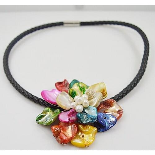 New Real Pearl Shell Flower Necklace Multicolor White Freshwater Pearl Baroque Shell Handmade Flower Pendant Choker Necklaces